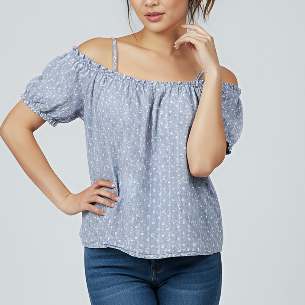 Kontrol Contemporary Blue Floral Peasant Top – Size S